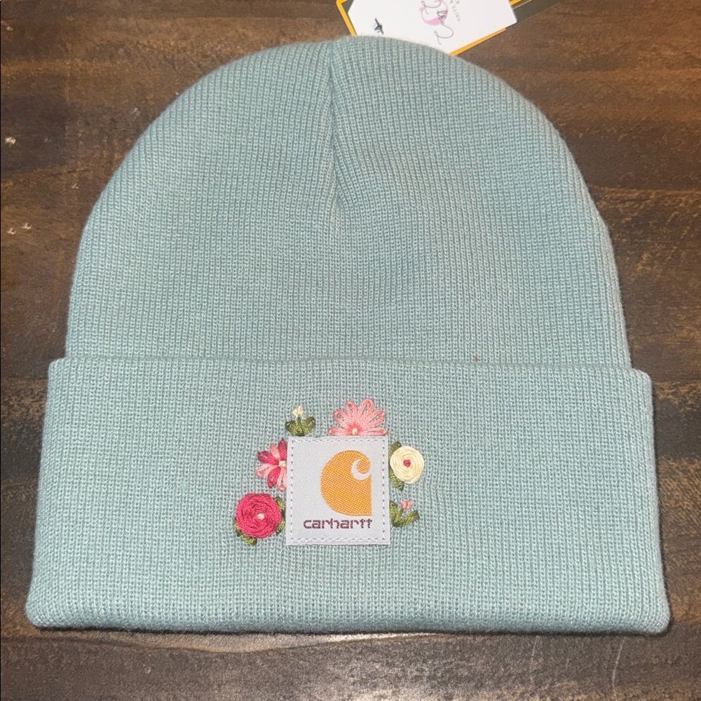 Carhartt Kids' Light Green Floral Beanie Hand stitched